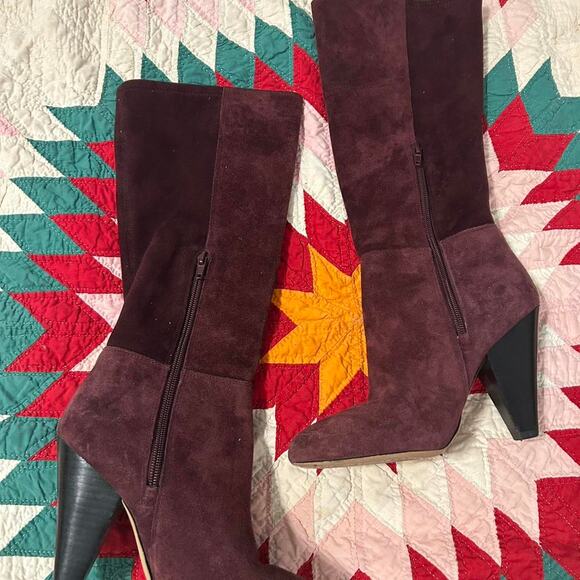 Vince Camuto Dark Plum purple suede knee-high boots with 3 inches heel boho - Picture 7 of 13